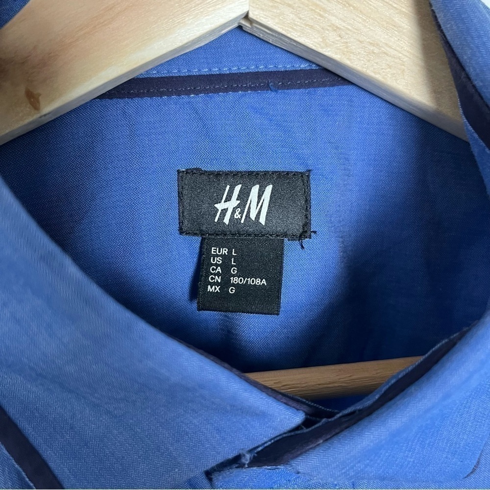 H&M Long Sleeve Button Up Collared Shirt Blue Men Size Large - Picture 5 of 11